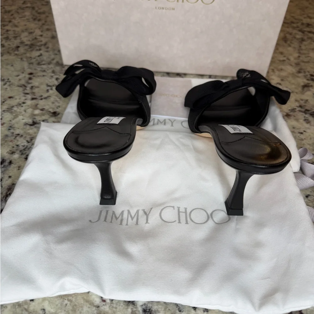 Jimmy Choo Black Mesh Bow Heels - Picture 3 of 8
